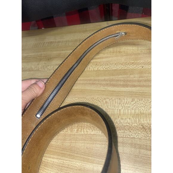 Brass Buckle Reward Billy The Kid Dead or Alive Leather Belt Hidden Zipper Sz 34 - Picture 4 of 5